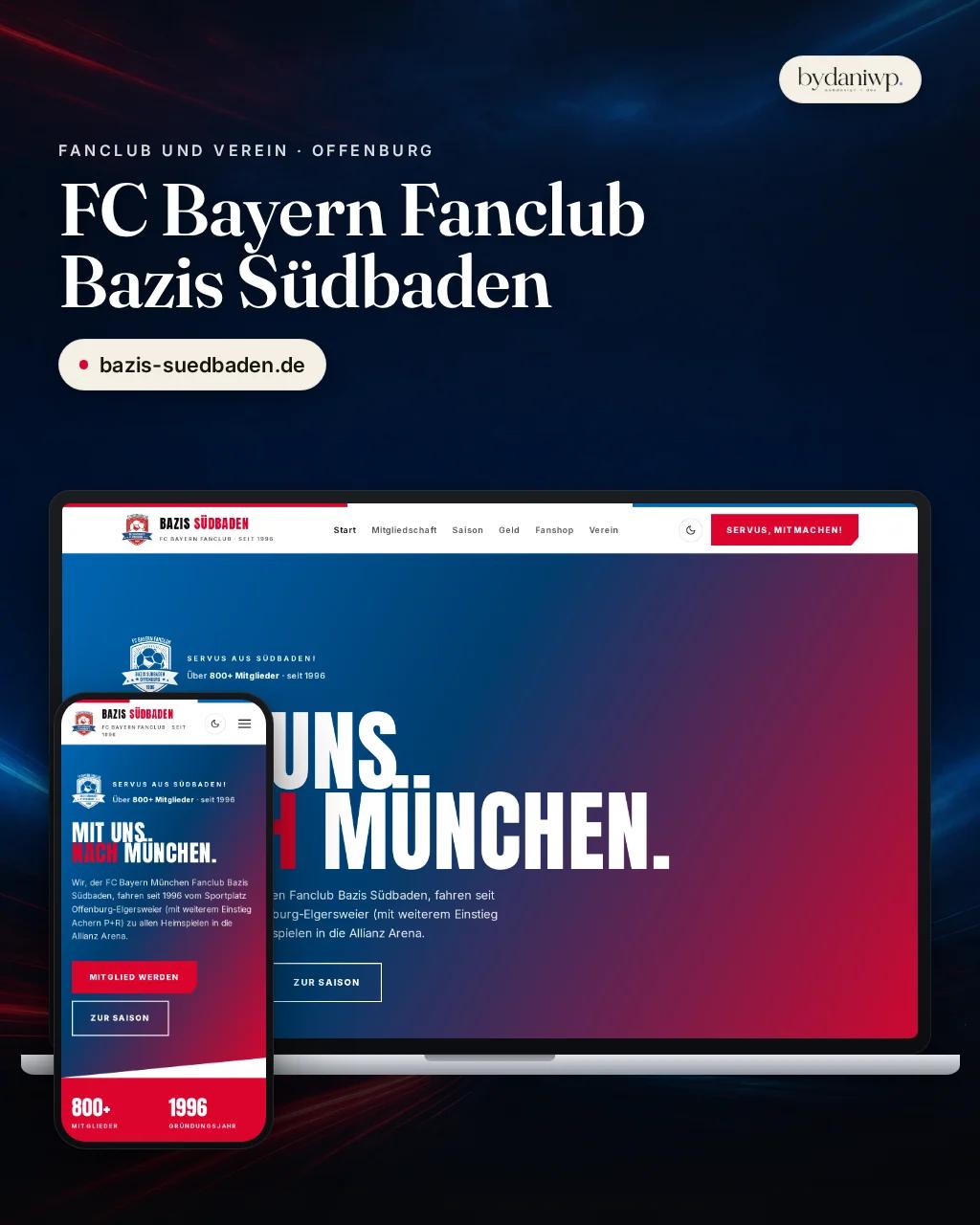 FC Bayern Fanclub Bazis Südbaden, Website im Hochformat